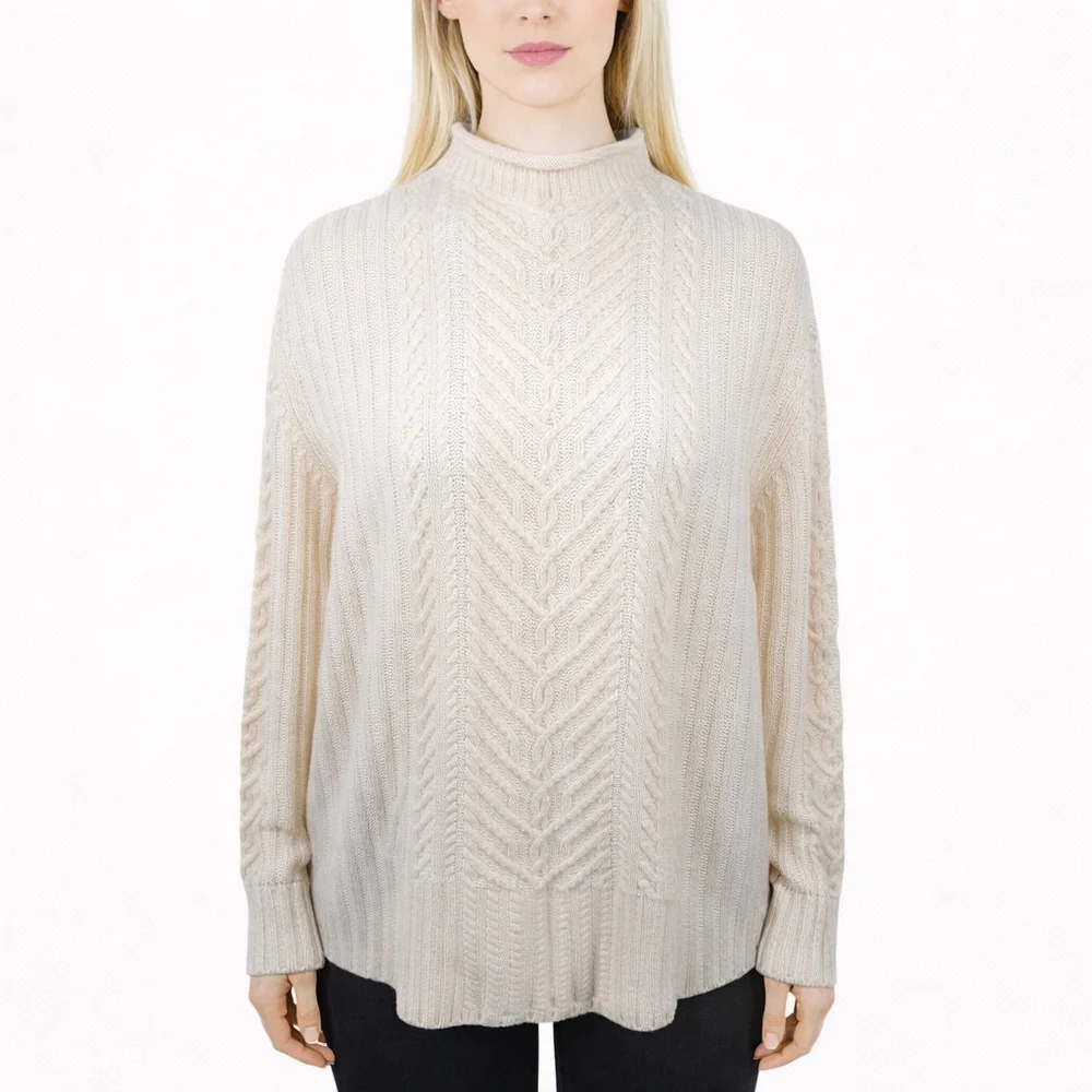 Haven Well Within Cream Cable Aran Knit Roll Neck Sweater 100% Cashmere Size XL - Picture 1 of 11